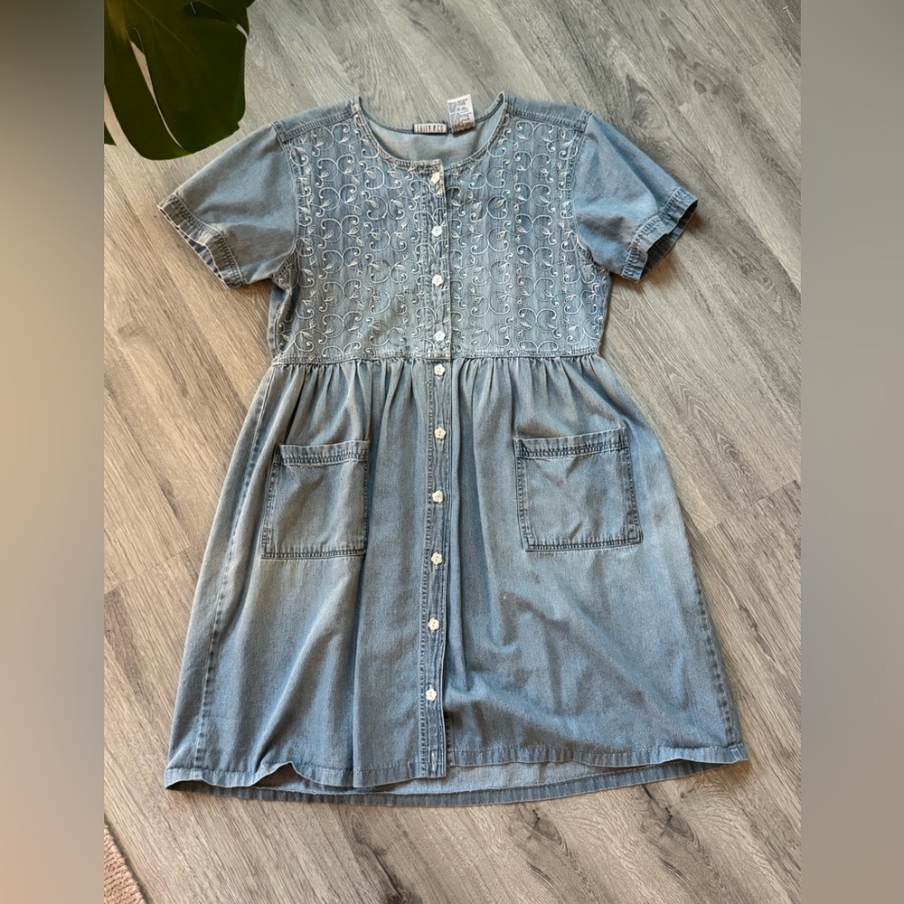 90s Embroidered Denim Dress